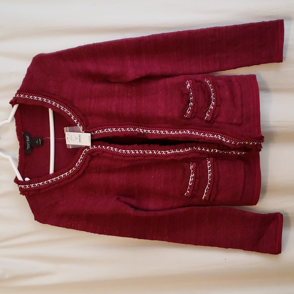 White House Black Market Small Red Sweater Top Cardigan NEW